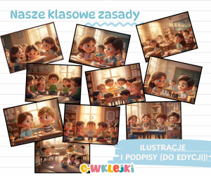Nasze zasady w klasie - ilustracje i podpisy do edycji
